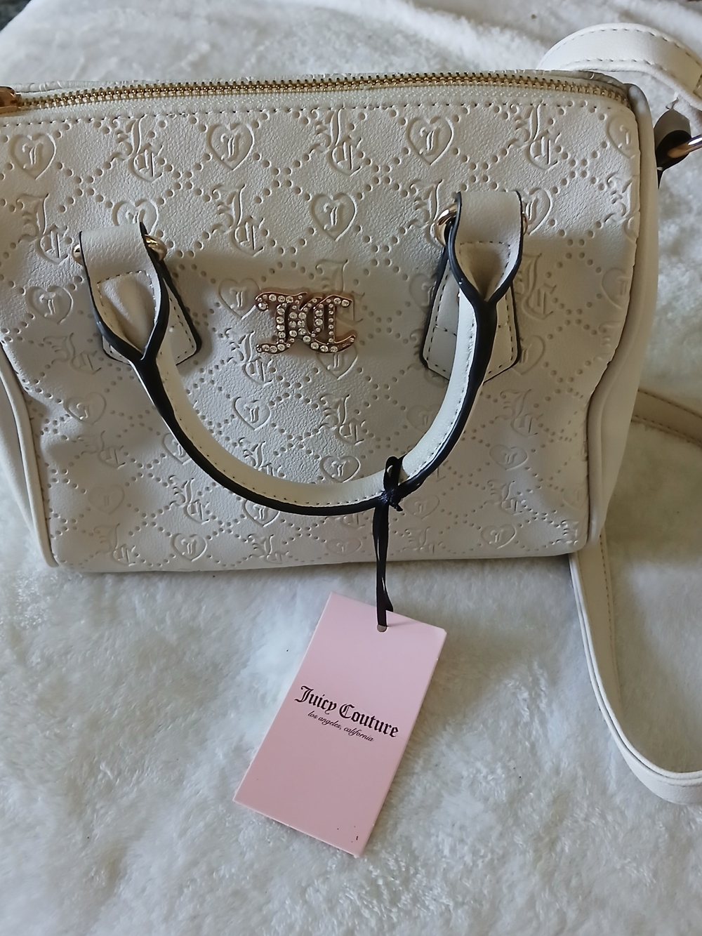 Juicy Couture White Embossed ANGEL Mommy & Me Satchel + Crystal Logo MSRP $108-